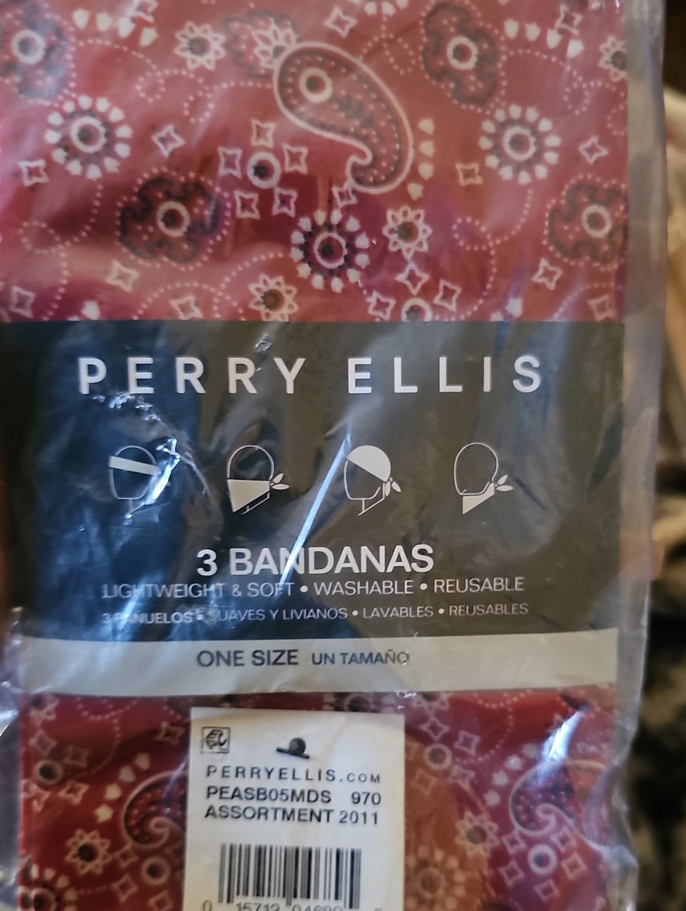 Perry Ellis 3 Bandanas Lightweight Soft Washable Reusable OS MSRP $19.99 New